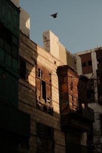 Beautiful historical buildings in Jeddah's old city with warm evening light.