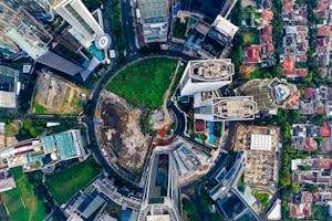 Stunning aerial view showcasing Jakarta's modern skyline and green spaces.