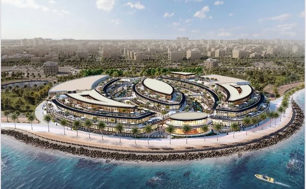 Aerial view of Othaim Circle Waterfront Mall Al Khobar on the Arabian Gulf shore