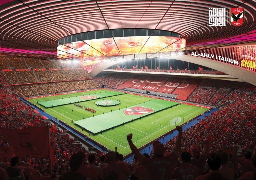 Interior view of Al Ahly Stadium filled with enthusiastic fans