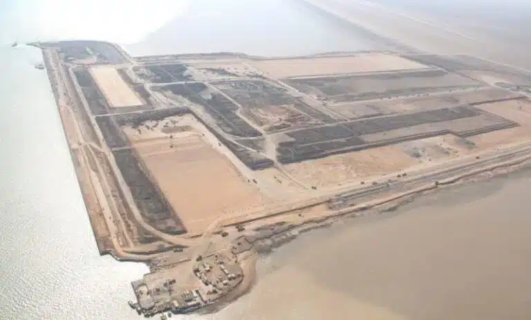 Aerial view of Mubarak Al-Kabeer Port on Bubiyan Island in Kuwait