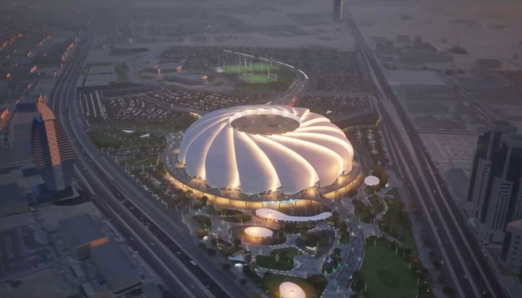 Aerial footage shows progress in Aramco Stadium project 1