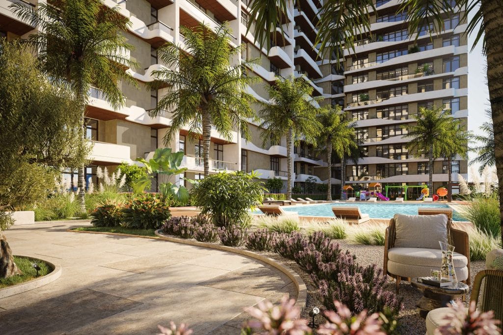 منطقة حمام السباحة في مشروع Helvetia Residences.