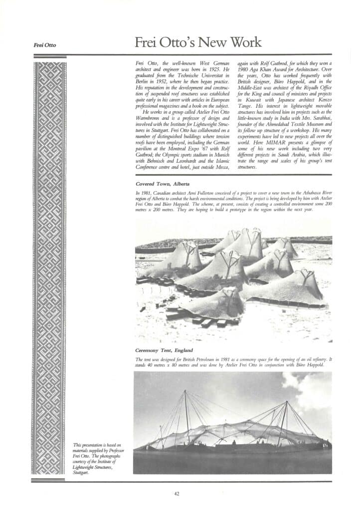 Frei Otto's architectural designs in Mimar magazine