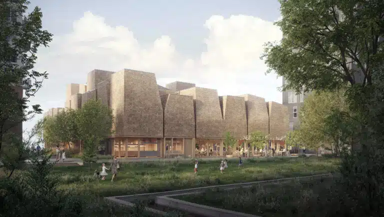 A tranquil inner courtyard of Ørestad Church designed for reflection and peace