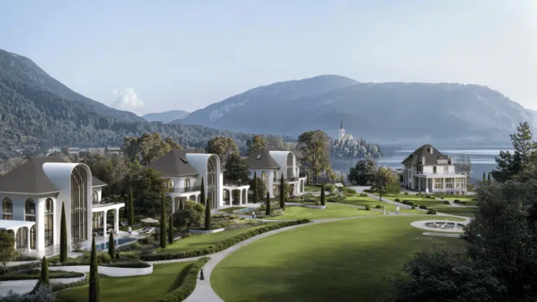 Lake Bled Estate project featuring luxurious AI-designed architecture in Slovenia.