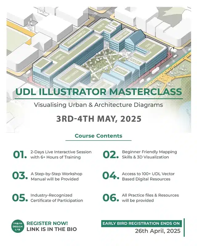 UDL Illustrator Masterclass poster for urban architectural renderings workshop