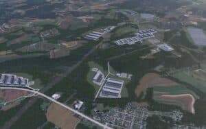 Aerial view of a future data center layout in a green area in Pennsylvania