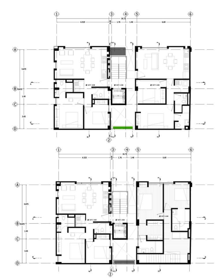 Architectural floor plan of Cuajimalpa residential project showing apartment layout on two floors