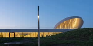 Kaunas Science Center building at sunset