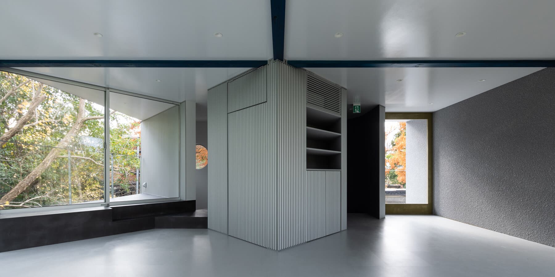 Modern interior space with outdoor natural view through glass