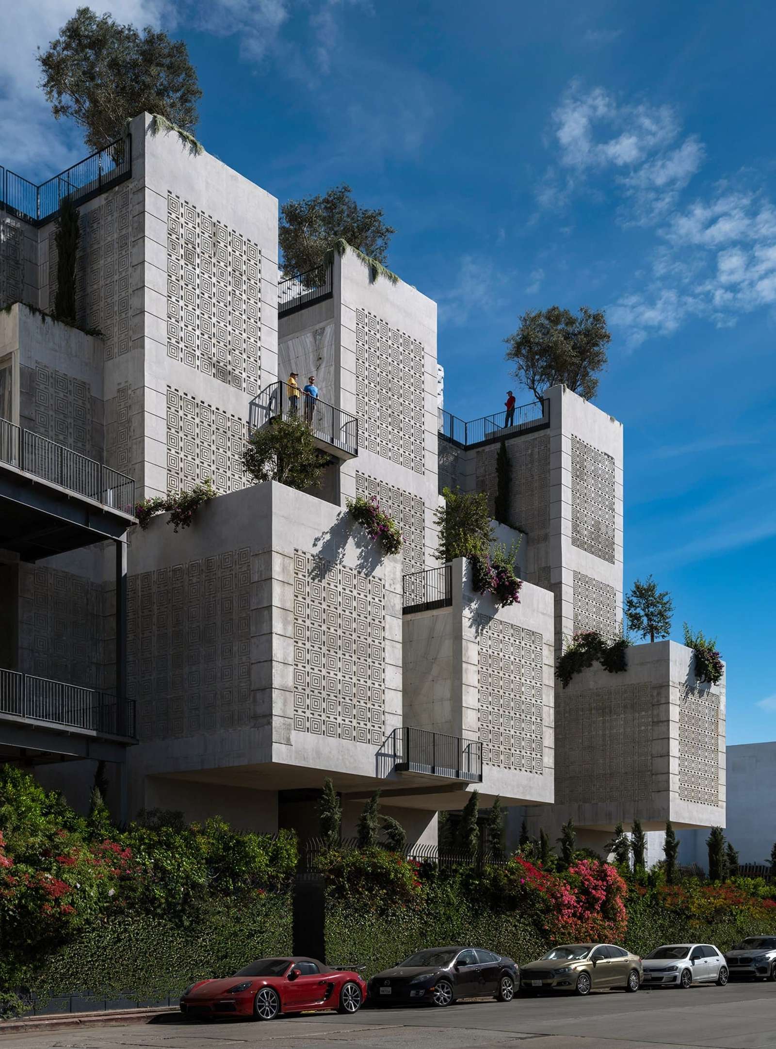 Close-up view of the concrete slabs used in the Vertical Mausoleum's design.