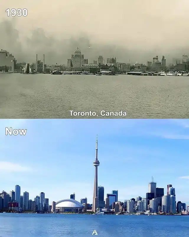 Comparison of Toronto’s skyline in 1930 and now showing major urban expansion