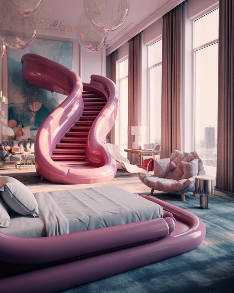 Innovative Pink Bedroom Slide with Air Balloons.