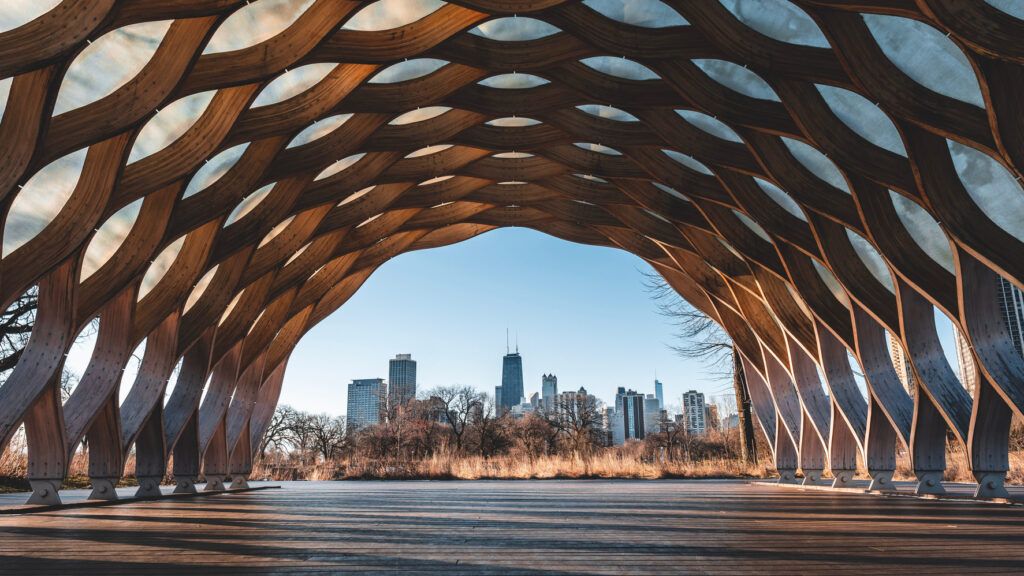 "A stunning wooden structure showcasing modern architecture in Chicago"