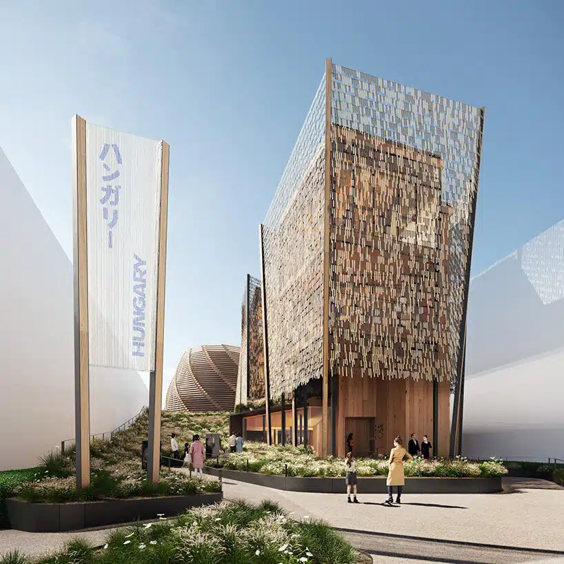 Image of the project structure from a side perspective with nature and sky in the background