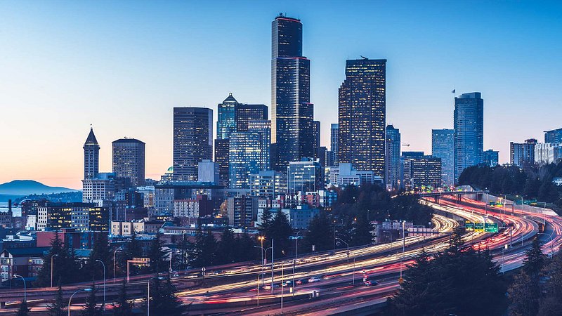 Seattle skyline reflecting sustainable architecture at dusk