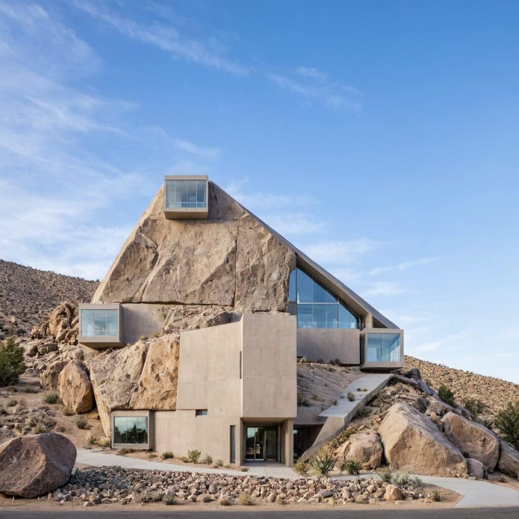 (Real-World Examples of Rock-Integrated Homes
While this approach varies by region and geology, several examples demonstrate how this concept is applied in real settings:

1. The Rock-Hollowed House
Inspired by ancient Nabataean tombs, this concept involves inserting concrete slabs into a large natural boulder without altering its outer shape. The result is a powerful visual contrast between rough stone and smooth, clean-lined architecture.

2. Desert Rock Shelter
Another design wraps concrete elements around a large natural rock formation. The rock becomes the central feature of the home, while also protecting it from wind and sunlight. This approach provides both form and function without removing or damaging the stone.

3. Segmental Concrete House
In this example, several concrete modules are arranged in a segmented pattern around the rock. The structure fully embraces the geological mass, creating an almost skeletal form that adapts to the natural terrain.

Environmental Impact and Sustainability
Despite using industrial materials like concrete and steel, rock-integrated homes are designed to reduce environmental footprint. Here's how:

Minimal land disruption: Natural rocks remain intact, reducing the need for land flattening or deforestation.

Thermal mass advantage: The rocks help maintain cool temperatures inside the home, reducing the need for air conditioning.

Energy savings: Shadowing and natural insulation cut down on electricity use for heating and cooling.

According to reports from international green building councils, homes designed with passive cooling features can reduce indoor energy consumption by up to 40% in hot climates.

Benefits and Challenges

Benefits	Challenges
Natural climate regulation	Complex construction in tight rocky areas
Blends into the environment	Higher costs for custom design and materials
Minimal visual impact	Limited space for future expansion
Resistant to harsh desert conditions	Requires specialized building expertise
Frequently Asked Questions (FAQ)
What is the purpose of building homes into rocks?
The goal is to create structures that coexist with the natural environment, using existing geological formations for support, shading, and visual harmony.

Can this type of home be built outside the desert?
Yes, similar concepts can be applied in mountainous or rocky areas, as long as the terrain supports the design.

Are these homes safe?
Yes. When built according to proper engineering standards, rock-integrated homes are structurally sound and even offer additional protection from harsh weather.

Are rock-integrated homes more expensive than regular homes?
Generally, yes. The need for custom design, site analysis, and specialized labor often increases the total cost.

Summary Table

Topic	Details
Architectural Style	Homes integrated into natural rock formations
Purpose	Environmental harmony, energy efficiency, and visual balance
Common Materials	Concrete, glass, steel, and natural rock
Benefits	Thermal regulation, low visual impact, structural durability
Main Challenges	Higher cost, construction complexity, limited expandability
Real Examples	Rock-Hollowed House, Desert Rock Shelter, Segmental Concrete House
Rock-integrated architecture presents a thoughtful way to design homes that respect and respond to the natural world. Though not without its challenges, this approach offers a sustainable and visually harmonious alternative to traditional construction, especially in fragile desert landscapes.)اريدك ان تفهم هذا الموضوع جيدا

profile
Qwen2.5-Max
التفكير انتهى
Okay, I need to understand the topic of rock-integrated homes thoroughly. Let me start by breaking down the information provided. The user has given a detailed overview with examples, environmental impact, benefits, challenges, and FAQs.

First, the real-world examples: there are three types mentioned. The Rock-Hollowed House uses concrete slabs inserted into a boulder, inspired by Nabataean tombs. The Desert Rock Shelter wraps concrete around a rock formation, using it as a central feature for protection. The Segmental Concrete House arranges concrete modules around the rock, creating a skeletal structure. I should visualize these to grasp how each design interacts with the rock.

Next, environmental impact and sustainability. The key points here are minimal land disruption, thermal mass benefits, and energy savings. The thermal mass helps keep the home cool, reducing AC needs. The mention of a 40% reduction in energy consumption in hot climates from passive cooling is significant. I need to connect how the rock's properties contribute to these savings.

Benefits and challenges: The benefits include natural climate control, blending into the environment, minimal visual impact, and durability. Challenges are complex construction, higher costs, limited expansion, and need for experts. It's important to note that while there are sustainability benefits, the initial costs and expertise required are hurdles.

FAQs answer common questions about purpose, applicability beyond deserts, safety, and cost. The summary table encapsulates the key points.

Now, to ensure I understand, I should think about how these homes are designed in different regions. For example, in deserts vs. mountains. The examples given are in deserts, but the FAQ says it can be done in mountainous areas too. The materials used are concrete, glass, steel, and natural rock. The structural integrity comes from both the natural rock and the materials used.

I wonder about the construction process. How do builders ensure the rock remains intact while inserting concrete slabs? Also, how do they handle insulation and waterproofing around the rock? The thermal mass effect relies on the rock's ability to absorb and release heat slowly, which makes sense in hot climates. But how does that work in colder regions? Maybe the rock would also help retain heat in winter?

The environmental impact section mentions minimal land disruption. Traditional construction often requires clearing land, so integrating with existing rocks prevents that. However, using concrete and steel, which have high carbon footprints, might offset some benefits. But the energy savings over time could compensate. I need to check if the report from international green building councils includes lifecycle analysis or just operational energy savings.

The challenges list higher costs. Custom designs and specialized labor would increase expenses. But maybe over time, as the concept becomes more mainstream, costs could decrease. Also, the limited expandability is a downside if the homeowner wants to add more space later. The rock's presence might restrict where extensions can be built.

Safety is addressed by following engineering standards. The rock could provide additional protection against extreme weather, like high winds or temperature fluctuations. In deserts, that's crucial. But in areas with earthquakes, how does the integration affect structural stability? The rock might act as a natural foundation, but seismic activity could pose challenges.

The examples given are specific, but I'm curious if there are other notable rock-integrated homes around the world. Maybe the user didn't mention them, but knowing more could deepen understanding. Also, how do these homes handle utilities? Plumbing and electrical systems would need to be integrated without damaging the rock, which might complicate installation.

In summary, rock-integrated homes offer a sustainable alternative by leveraging natural formations for energy efficiency and minimal environmental impact. However, they require careful planning, specialized skills, and higher upfront costs. Balancing the benefits and challenges is key to their successful implementation.
Rock-integrated homes represent a harmonious blend of architecture and nature, designed to minimize environmental impact while maximizing energy efficiency and aesthetic appeal. Here's a structured summary of the key aspects:

Core Concepts
Design Philosophy : Structures are built around or within natural rock formations, preserving the landscape and using the rock's properties for functional and visual benefits.
Inspiration : Draws from ancient techniques (e.g., Nabataean tombs) and modern sustainable practices.
Real-World Examples
Rock-Hollowed House
Method : Concrete slabs inserted into a boulder, maintaining its external shape.
Effect : Contrast between rugged stone and sleek architecture.
Desert Rock Shelter
Method : Concrete elements wrap around a central rock, providing shade and wind protection.
Function : Dual purpose as a structural and climatic shield.
Segmental Concrete House
Method : Modular concrete sections arranged around rock, adapting to terrain.
Form : Skeletal structure that integrates with the rock’s contours.
Environmental & Sustainability Benefits
Land Preservation : Avoids deforestation/land flattening by utilizing existing rock.
Thermal Regulation : Rock’s thermal mass stabilizes indoor temperatures, reducing HVAC needs by up to 40% in hot climates.
Energy Efficiency : Passive cooling/heating via natural insulation and shading.
Materials
Primary : Concrete, steel, glass (for structure), and natural rock (as both foundation and aesthetic element).
Advantages
Climate Adaptation : Natural temperature control and weather resistance.
Aesthetic Harmony : Blends seamlessly into rocky or desert landscapes.
Durability : Enhanced structural resilience in harsh environments.
Challenges
Cost : Higher upfront expenses due to custom design and specialized labor.
Complexity : Technical difficulties in construction around irregular rock formations.
Expandability : Limited space for future modifications.
Expertise : Requires engineers/architects skilled in geological integration.
Frequently Asked Questions
Purpose : To coexist with nature, using rock for support, shade, and beauty.
Geographical Flexibility : Applicable in mountains or rocky areas, not just deserts.
Safety : Structurally sound when engineered properly, offering weather protection.
Cost Comparison : Typically more expensive than conventional homes due to customization.
Considerations for Implementation
Climate Adaptability : While effective in deserts, thermal benefits may vary in colder regions; requires tailored insulation.
Construction Techniques : Advanced methods to avoid rock damage, integrate utilities, and ensure seismic stability.
Lifecycle Analysis : Balancing concrete/steel emissions with long-term energy savings.
Future Outlook
Potential : As sustainable practices grow, costs may decrease and techniques improve, expanding accessibility.
Innovation : Emerging technologies could simplify construction and enhance integration with diverse terrains.
Rock-integrated architecture exemplifies a thoughtful approach to sustainable living, prioritizing environmental stewardship without sacrificing modern comforts. While challenges exist, the long-term benefits of energy efficiency and ecological harmony make it a compelling choice for sensitive landscapes.

5.jpg
1.jpg
2.jpg
3.jpg
4.jpg

عند إرسال صورة خاصة بالمقال، من فضلك حدّد الكلمة المفتاحية الخاصة بالمقال، لأنها هتُستخدم داخل alt الخاص بالصورة لتحسين السيو. بعد كده، هقدّم لك العناصر الأربعة الخاصة بالصورة باللغتين العربية والإنجليزية: alt، title، caption، وdescription.
مهم جدًا إن alt يحتوي على الكلمة المفتاحية بشكل طبيعي. أما title فيكون موجز وواضح، والـ caption يشرح محتوى الصورة باختصار، والـ description يوضح سياق الصورة داخل المقال بشكل مفصل.

profile
Qwen2.5-Max
الساعة:الدقائق صباحا/مساء
التفكير انتهى
Okay, let's tackle this. The user wants me to identify the keyword for SEO purposes and then create alt, title, caption, and description for each image in both Arabic and English. The main topic is rock-integrated homes, so the keyword should be something like
