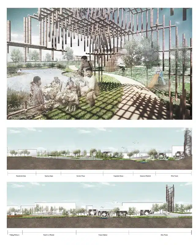 3D visualization from the urban and architectural design workshop for public space development