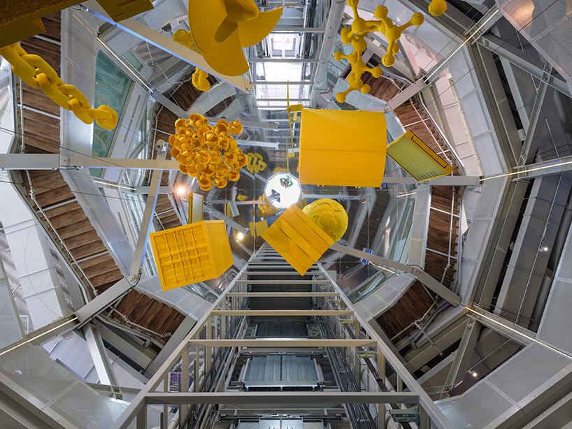 Innovative interior design of the Portlantis Rotterdam exhibition building with vibrant colors.
