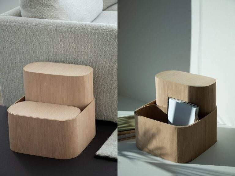 Multifunctional Wooden Step Stool and Storage Delivers Smart Space-Saving Design