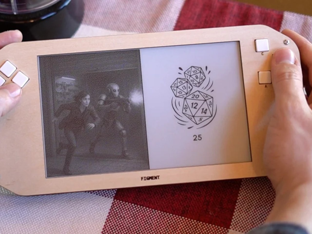 Text-based game on Figment device with AI-generated effects