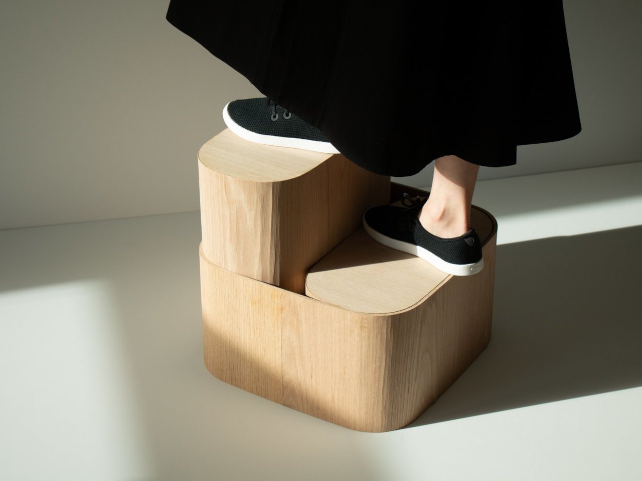 Stackable furniture units creating a functional and flexible step stool