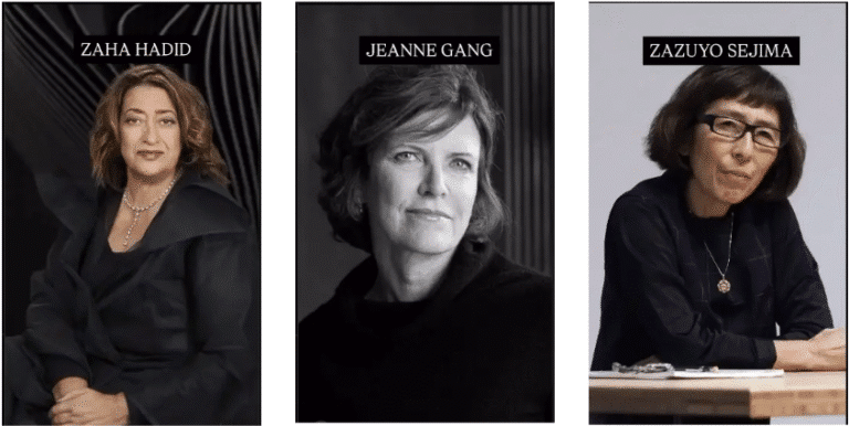 "Three of the most prominent female architects in the world: Zaha Hadid, Jeanne Gang, and Kazuyo Sejima, showcasing women's excellence in architecture."