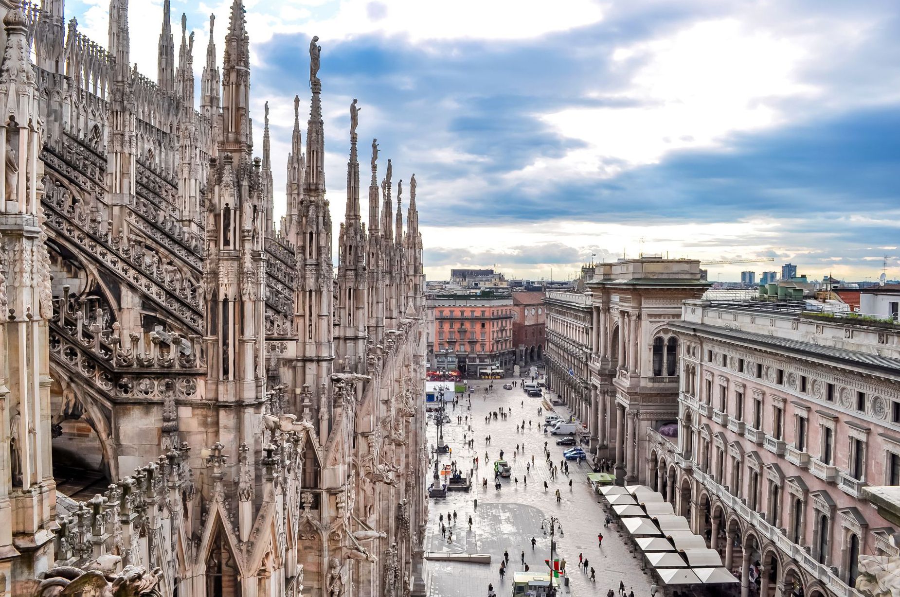 "A panoramic view of Milan showcasing the historic Milan Cathedral amidst the city's smart urban design."
