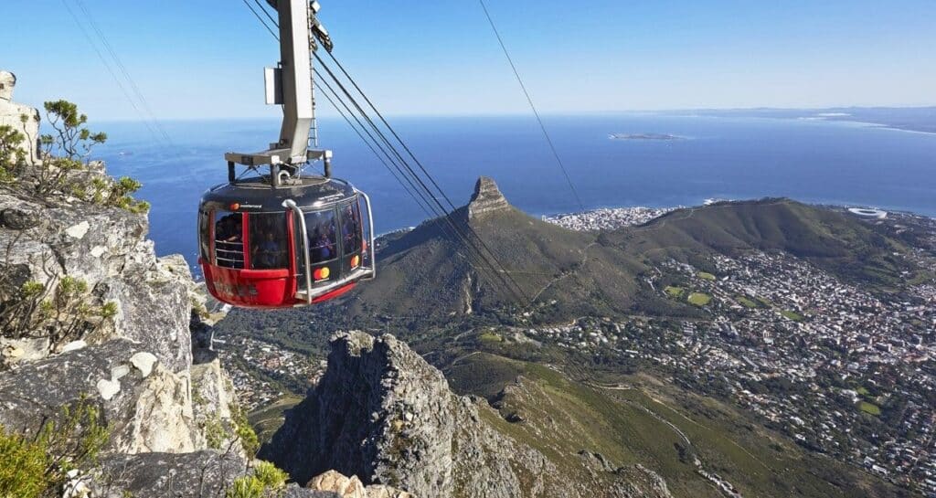 Table Mountain cable car revealing South Africa architecture with a view of Cape Town
