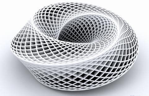 A 3D model of a complex structural shape, showcasing an open and innovative lattice design created using topology optimization techniques.