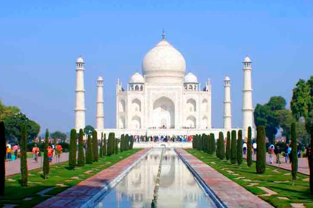 Taj Mahal, a masterpiece of traditional Indian architecture in India.
