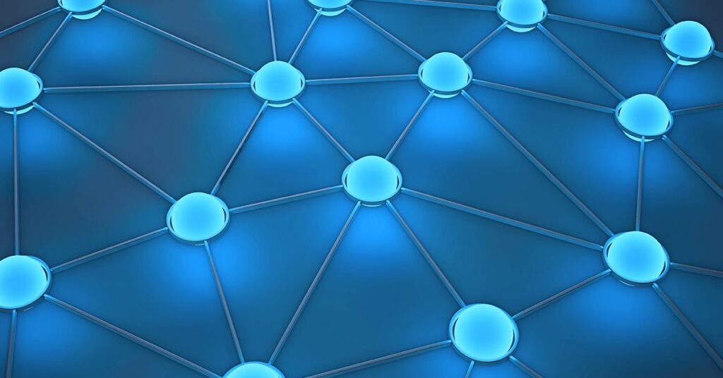 A 3D network of interconnected points and lines, illustrating the concept of relationships and connections in topology design