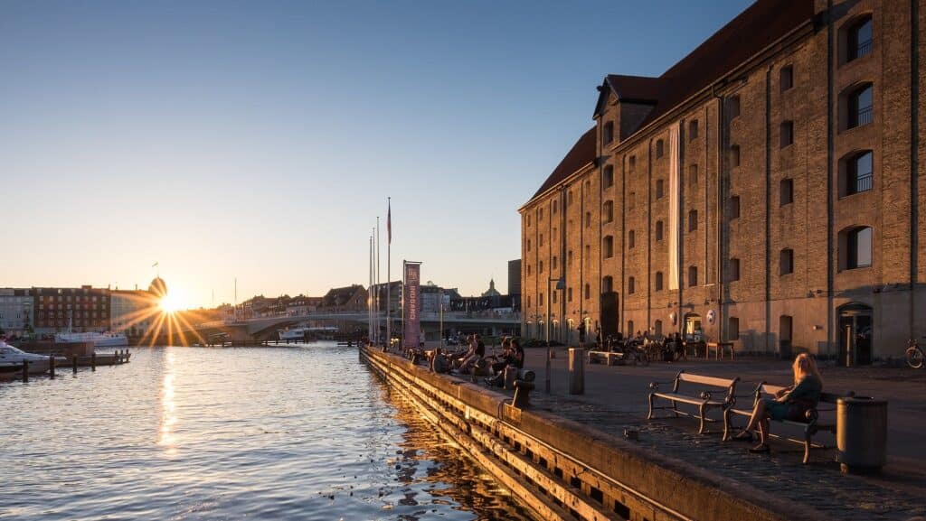 A picturesque waterfront view in Copenhagen showcasing sustainable urban design.