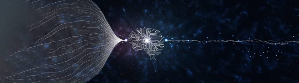 "Artificial Intelligence Network in Space Representing AI Interconnectivity"