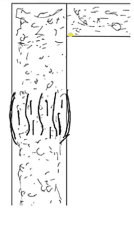 A detailed technical drawing showing cracks in a concrete column, labeled as 