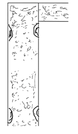 A detailed technical drawing showing cracks in a concrete column, labeled as 
