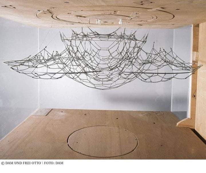 "A miniature model showcasing a lightweight structural design inspired by Frei Otto's tensile concepts."
