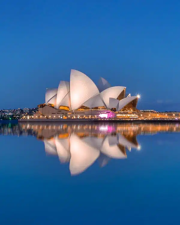 The iconic facade of the Sydney Opera House, featuring its distinctive