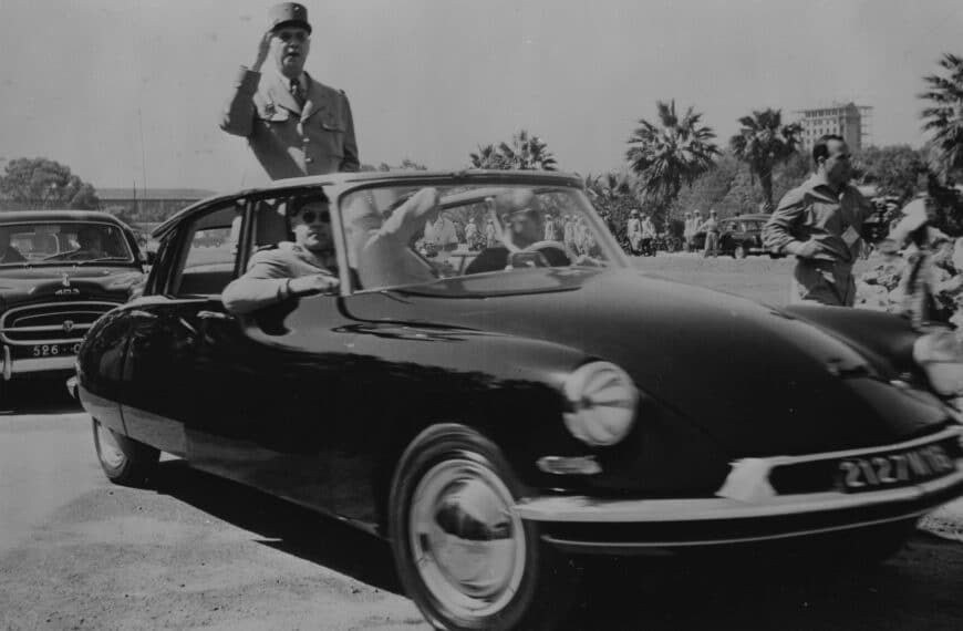 Général de Gaulle aboard a 1958 Citroën DS 19 in Oran, Algeria