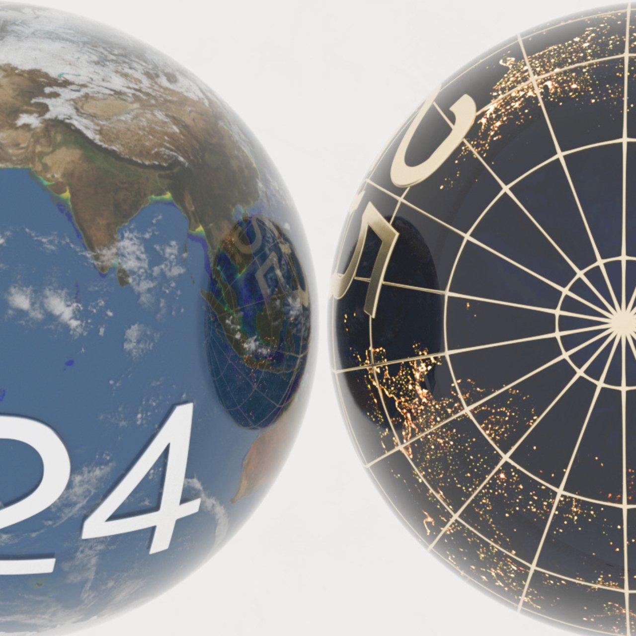 Earth image with nighttime satellite photos marking the year's start and holidays.