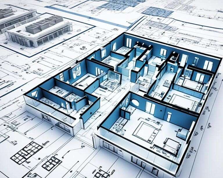"خريطة تصميم معماري ثلاثية الأبعاد ل Gebäude، مع التركيز على التكامل بين التصميم الكهربائي والأركيتيكتوري."