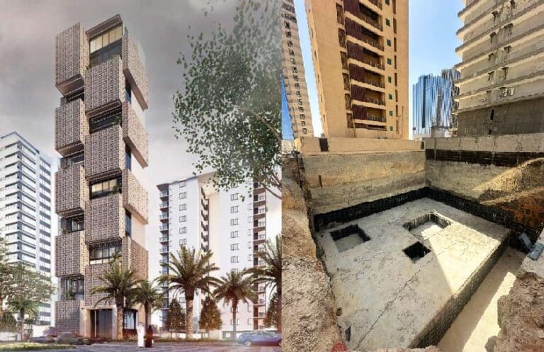 A 21-story hotel tower under construction in Al-Sahafa District, North Riyadh, part of a wave of new development in the area.