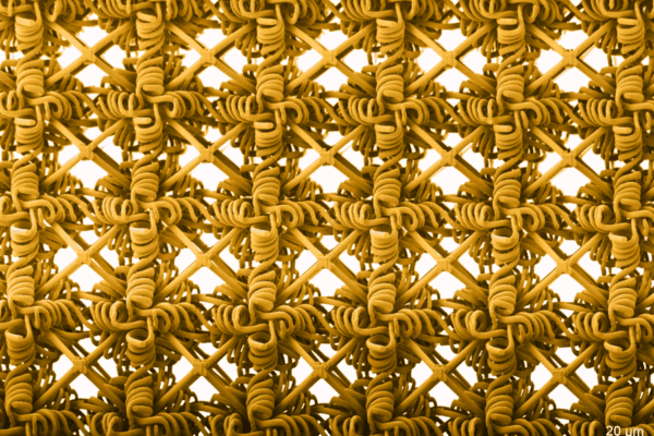 3D structure image of a stretchable metamaterial showing the double network