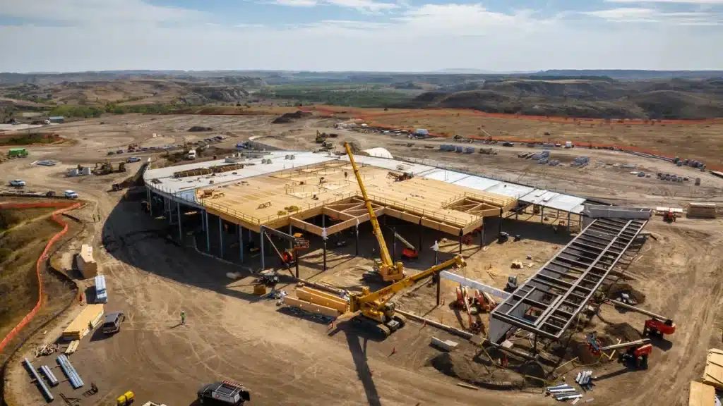 Aerial photos showing the progress and development of the construction site.

