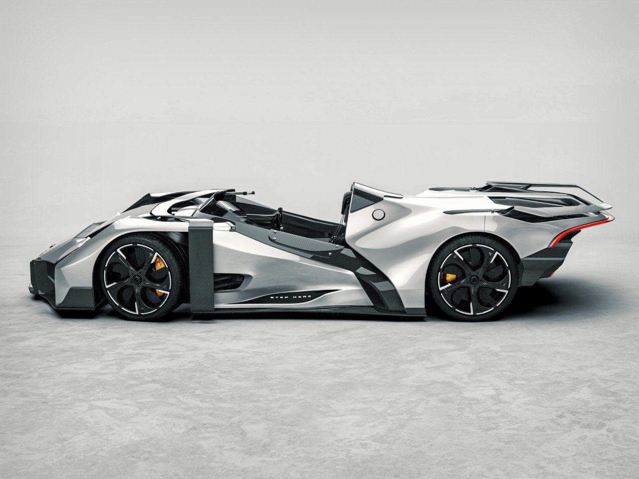 Side view with exposed suspension and carbon body