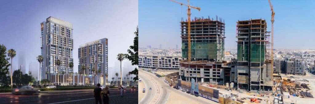Nobu Hotel project in Khobar, featuring two modern towers with luxury facilities and a wide range of guest accommodations.