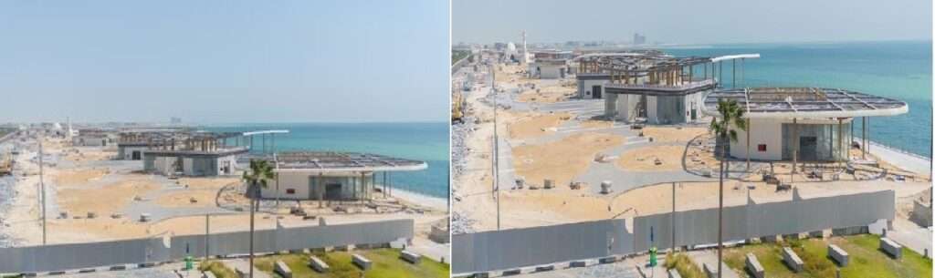 Aerial shot of the Bayfront site in Al Khobar, showing the layout of commercial units by the waterfront.