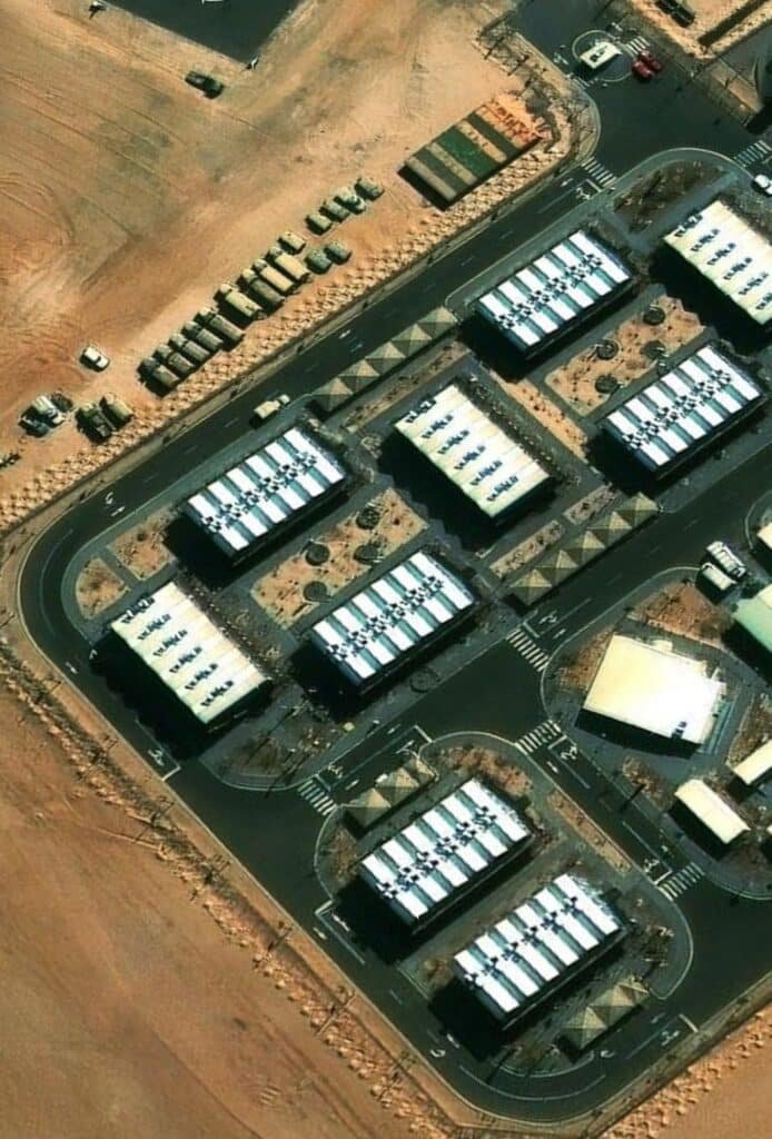 Aerial satellite view of Tiran Island showing unannounced shoreline development