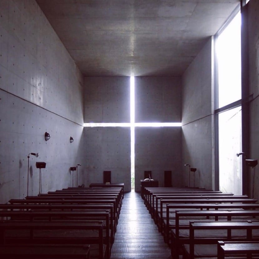 Wide-angle view of the Church of Light’s minimalist geometry and carefully considered lighting.